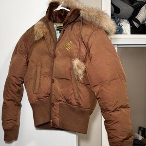 Rocawear Brown Puffer Jacket with Fur Trim